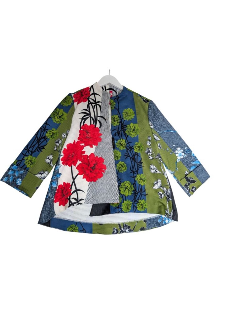 IC Collection Mixed-Media Asian Flair Jacket M Vibrant Colorblock Floral Print L